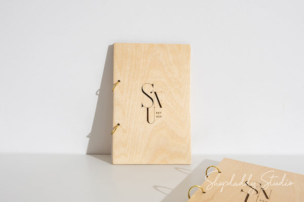 Matt Lacquer Plywood Menu Book with Golden Rings with Custom Logo