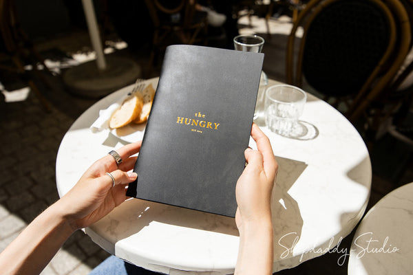 Custom leather binder menu cover for hotel room service