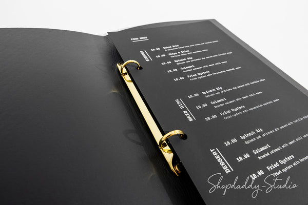 Eco-friendly leather menu cover with company logo embossing