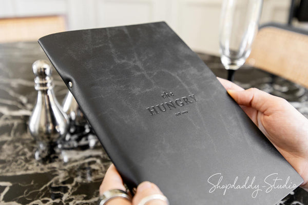 Personalized menu cover with three-ring binding for restaurants