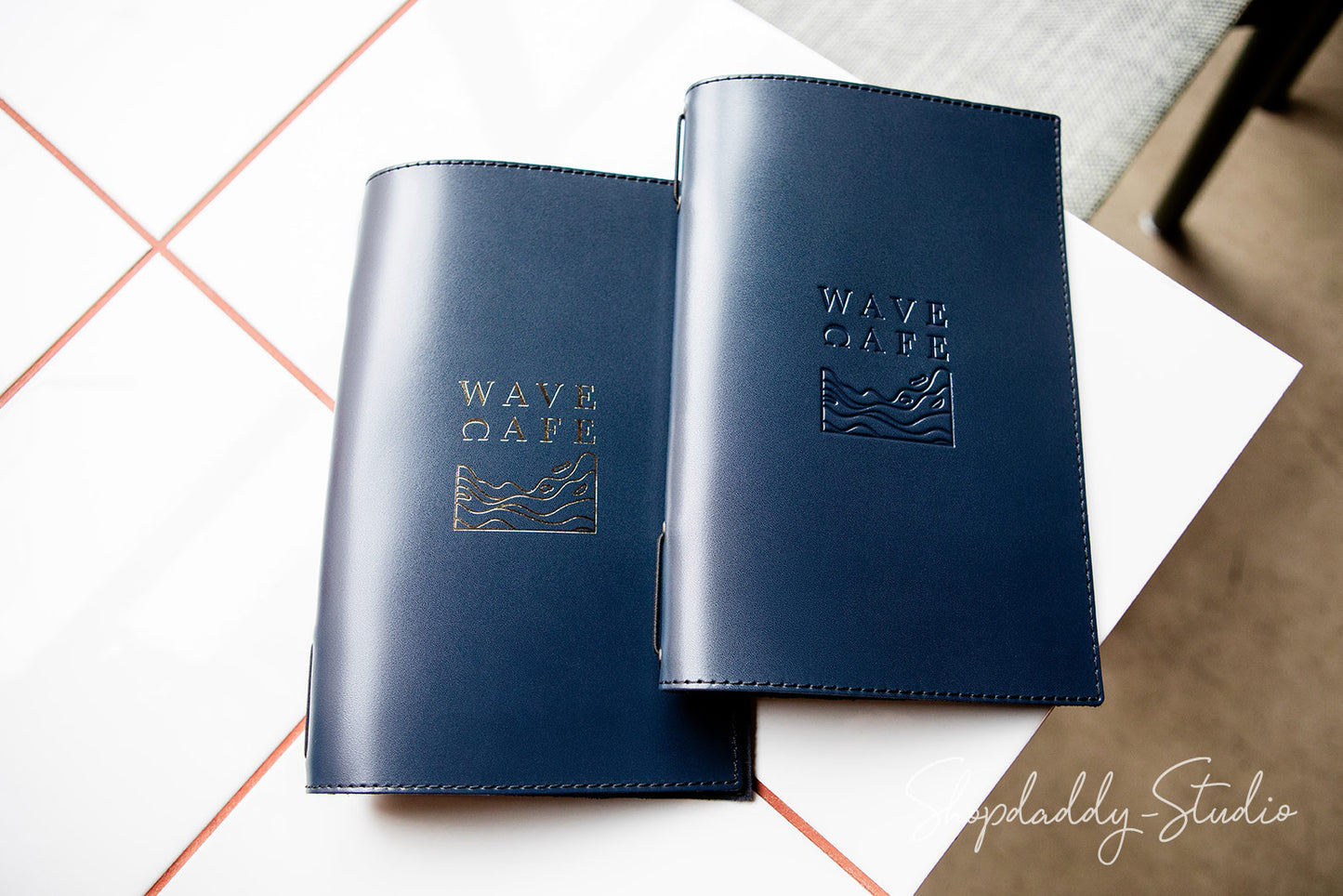 Menu Cover with Stitching and Elastic Band with logo