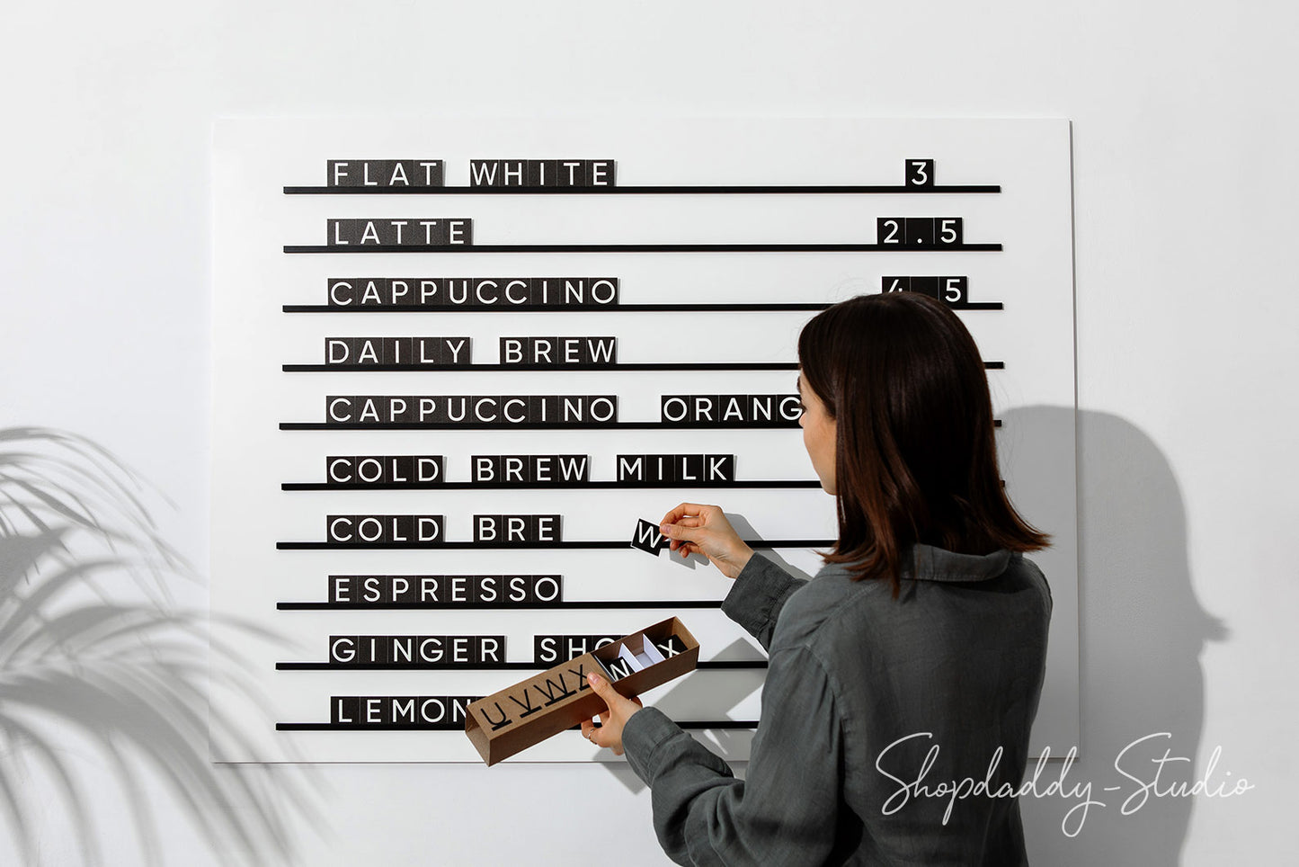 Metal Rail Menu Letter Board With Black PVC Letters For Cafe