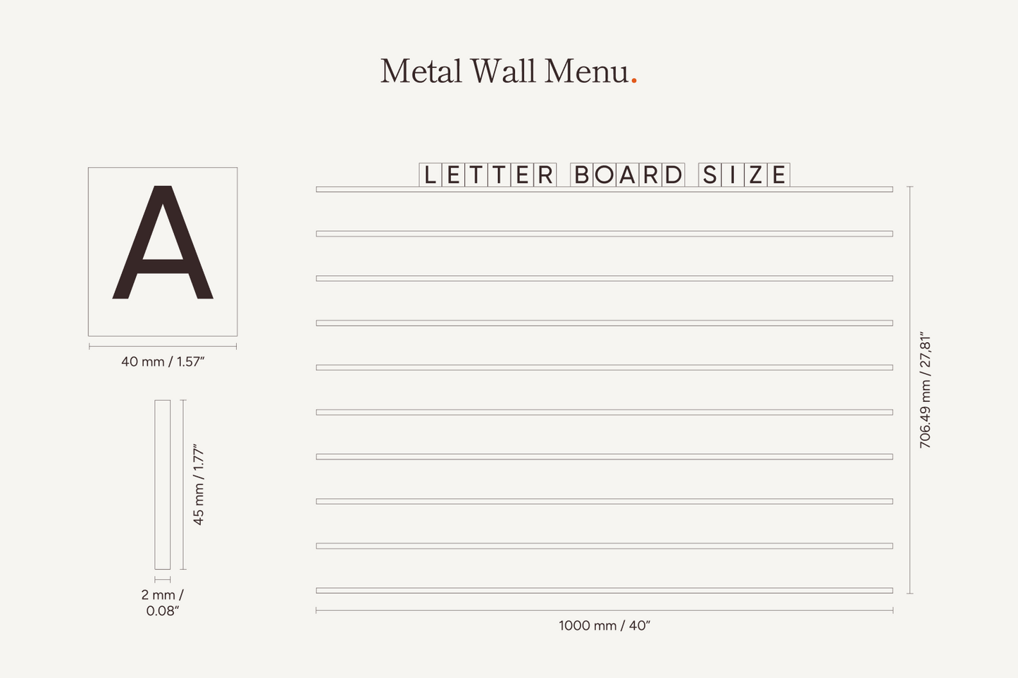 Metal Wall Menu Letter Board With Black PVC Letters
