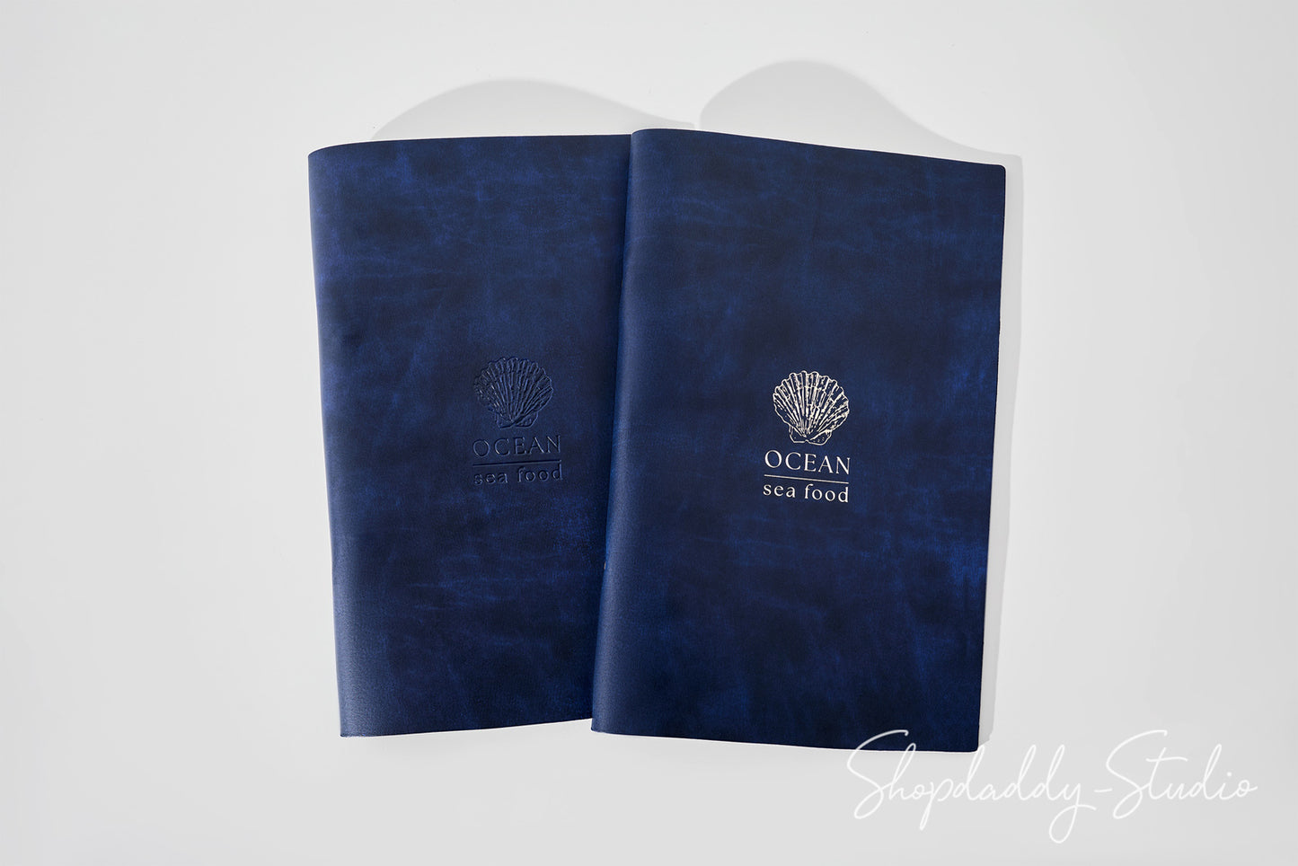 Minimalist Antique Blue Recycled Leather Menu Cover with Rings Mechanism