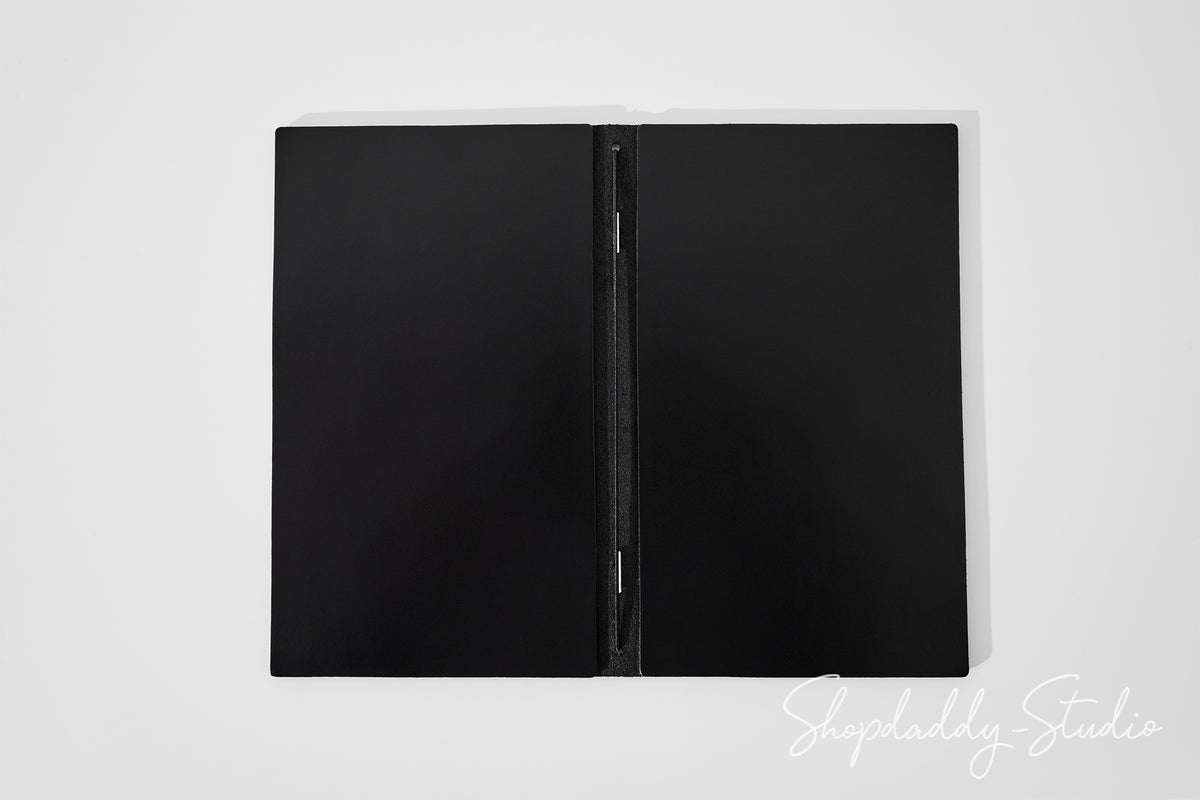 Minimalist Black Double Thick Leather Menu Cover with Elastic Band