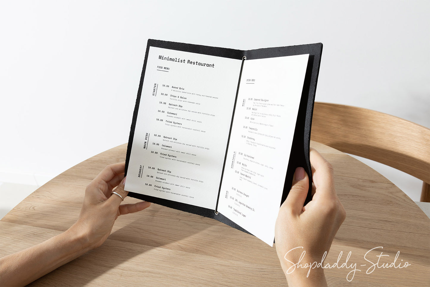 Black Thick Leather Menu Cover with Elastic Band