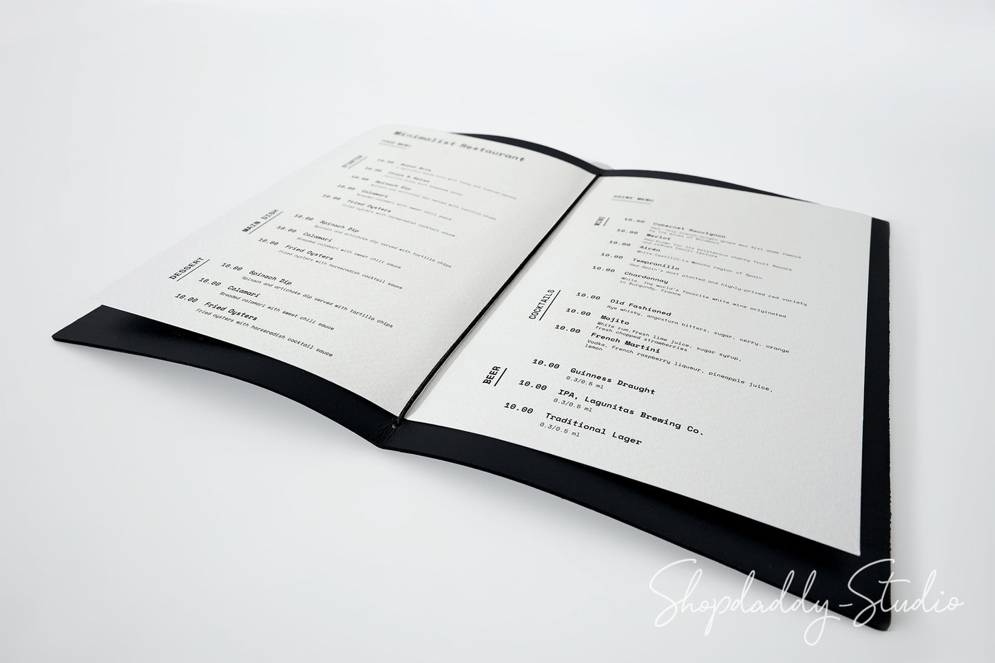 Minimalist Blue Recycled Leather Menu Cover with Elastic Band