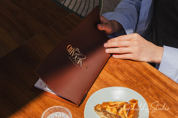 Minimalist Brown Leather Menu Cover with Elastic Band