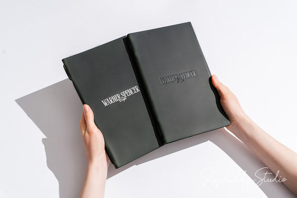 Minimalist Green Double Leather Menu Cover with Elastic Band