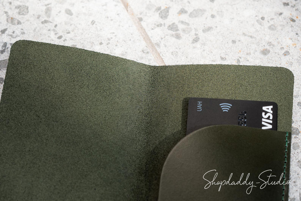 Minimalist Green Italian Leather Check Presenter custom with logo