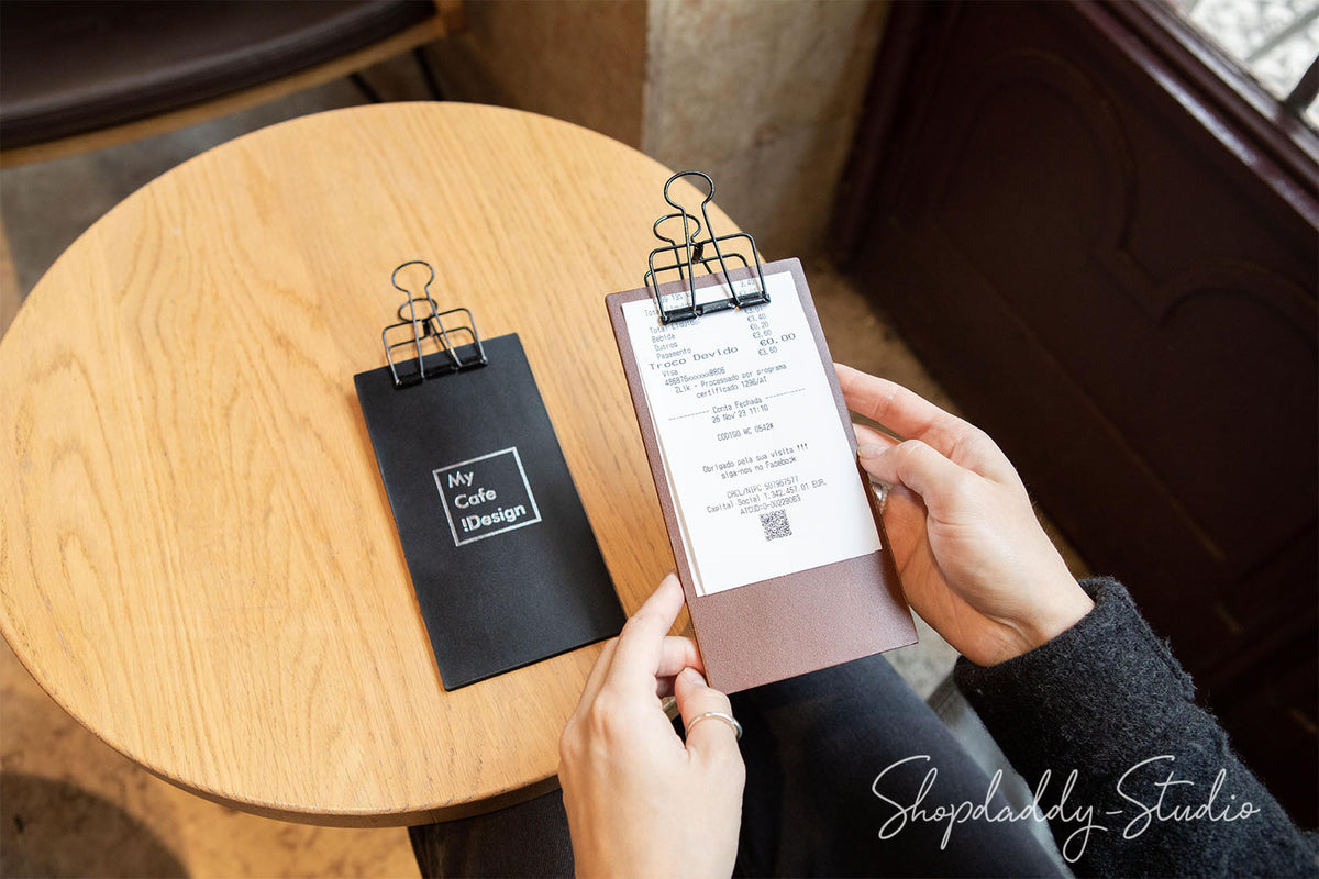 Minimalist Leather Check Holder with Black Binder