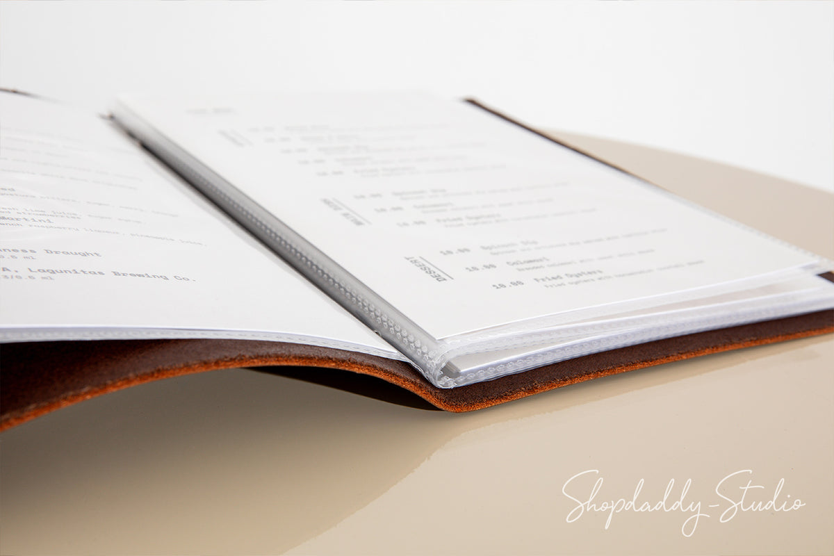 Minimalist Leather Menu Book With Sleeves for restaurant