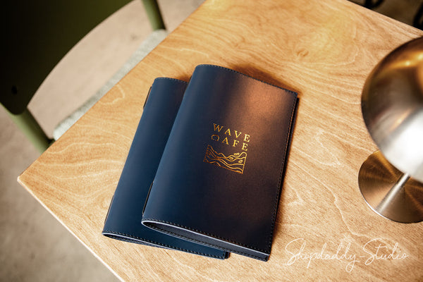 Minimalist Menu Cover with Stitching and Elastic Band with logo