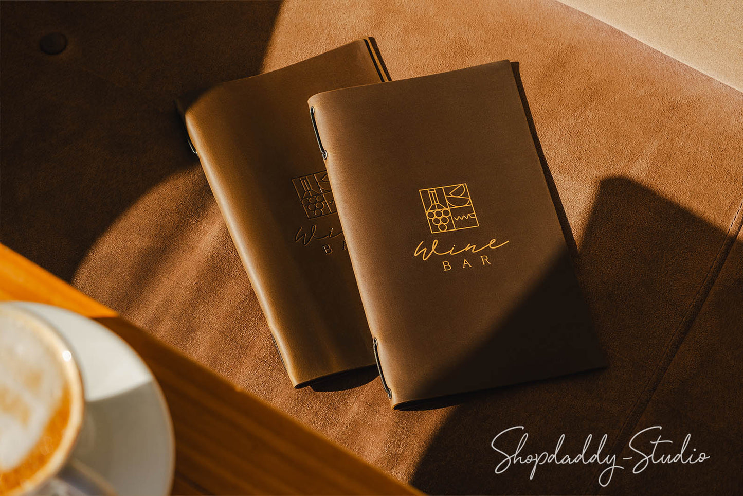 Minimalist Olive Leather Menu Cover with Elastic Band