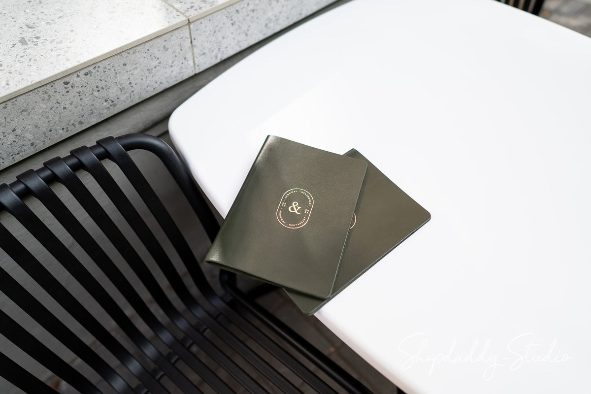 Green Thick Leather Menu Holder with Plank for restaurant
