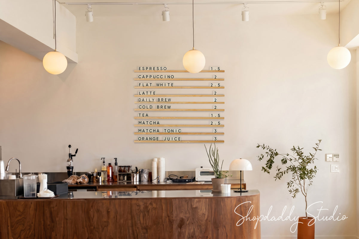 Minimalist Wall Menu Board With Wooden Rails & Changeable Letters for Hotels