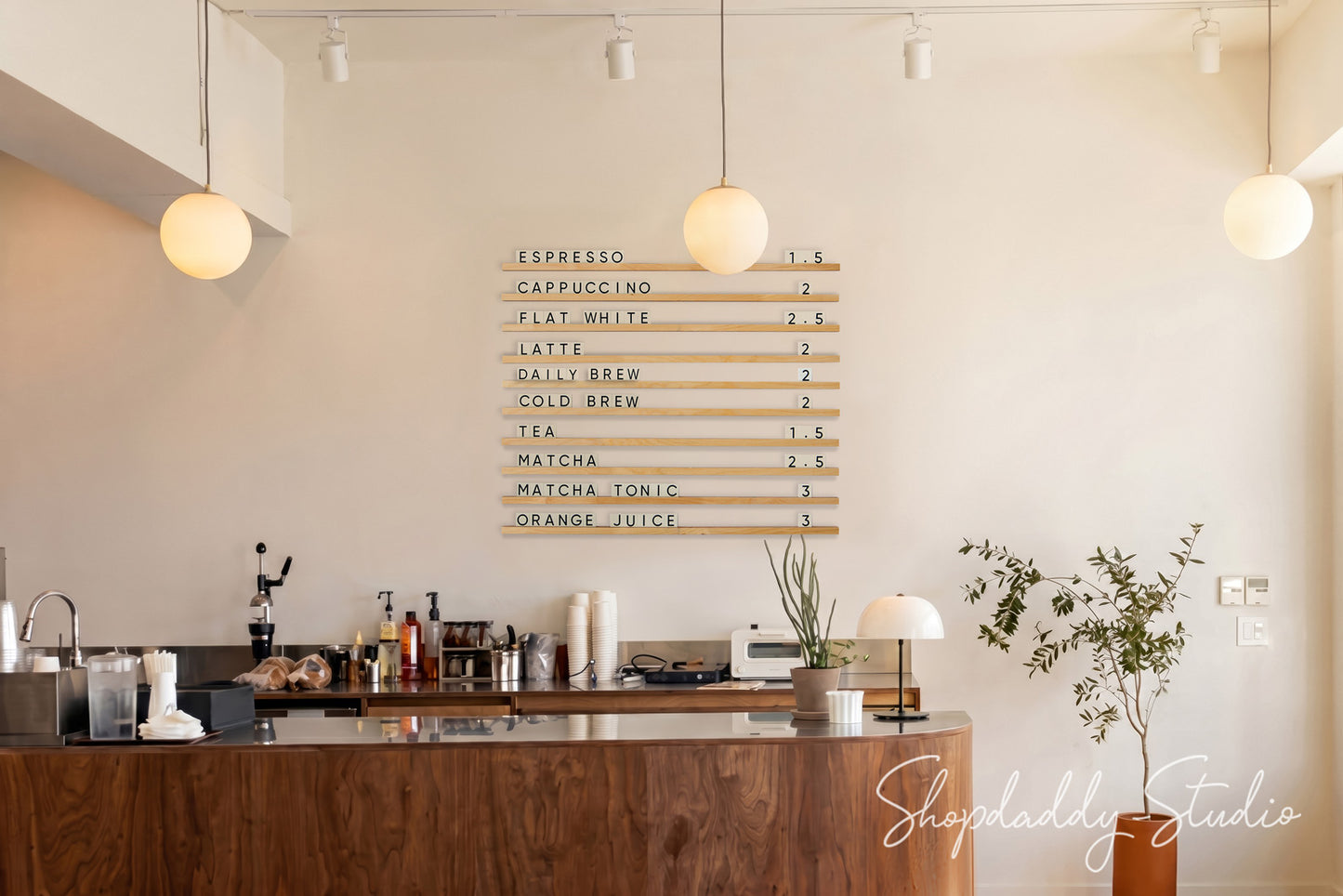 Minimalist Wall Menu Board With Wooden Rails & Changeable Letters for Hotels