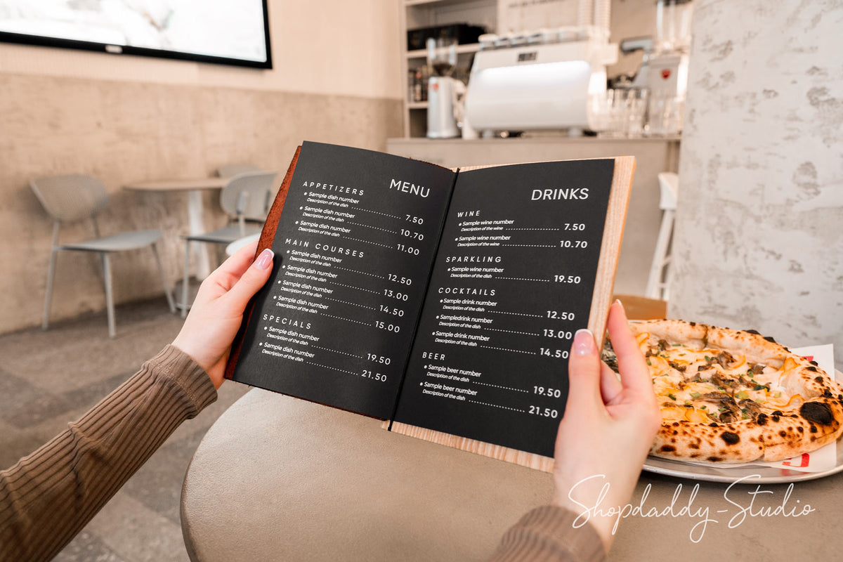 Minimalist Wood Menu Holder With Leather Cover