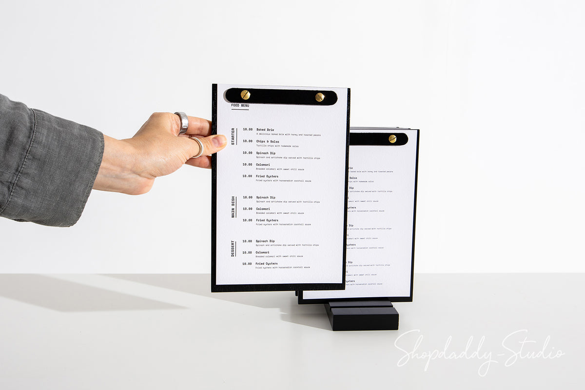 Modern Black Menu Holder Set with Base (5 pcs)