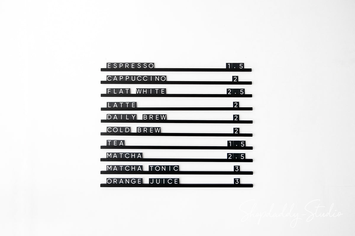 Modern Black Wall Menu PVC Letter Board for Professional Use
