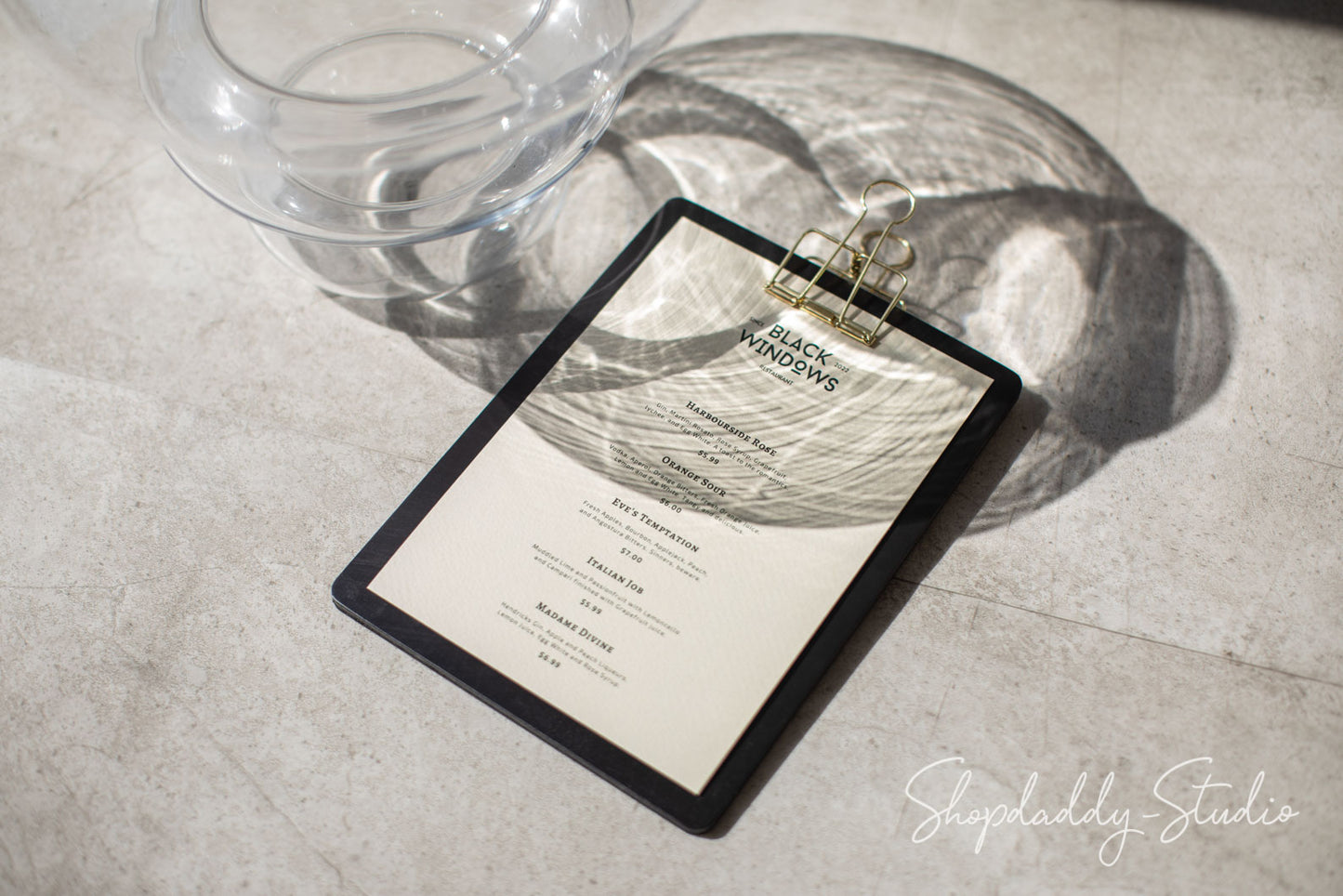 restaurant Wood Menu Holder with Golden Binder