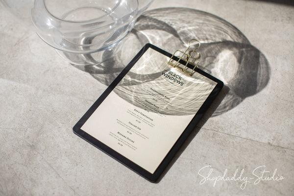 restaurant Wood Menu Holder with Golden Binder