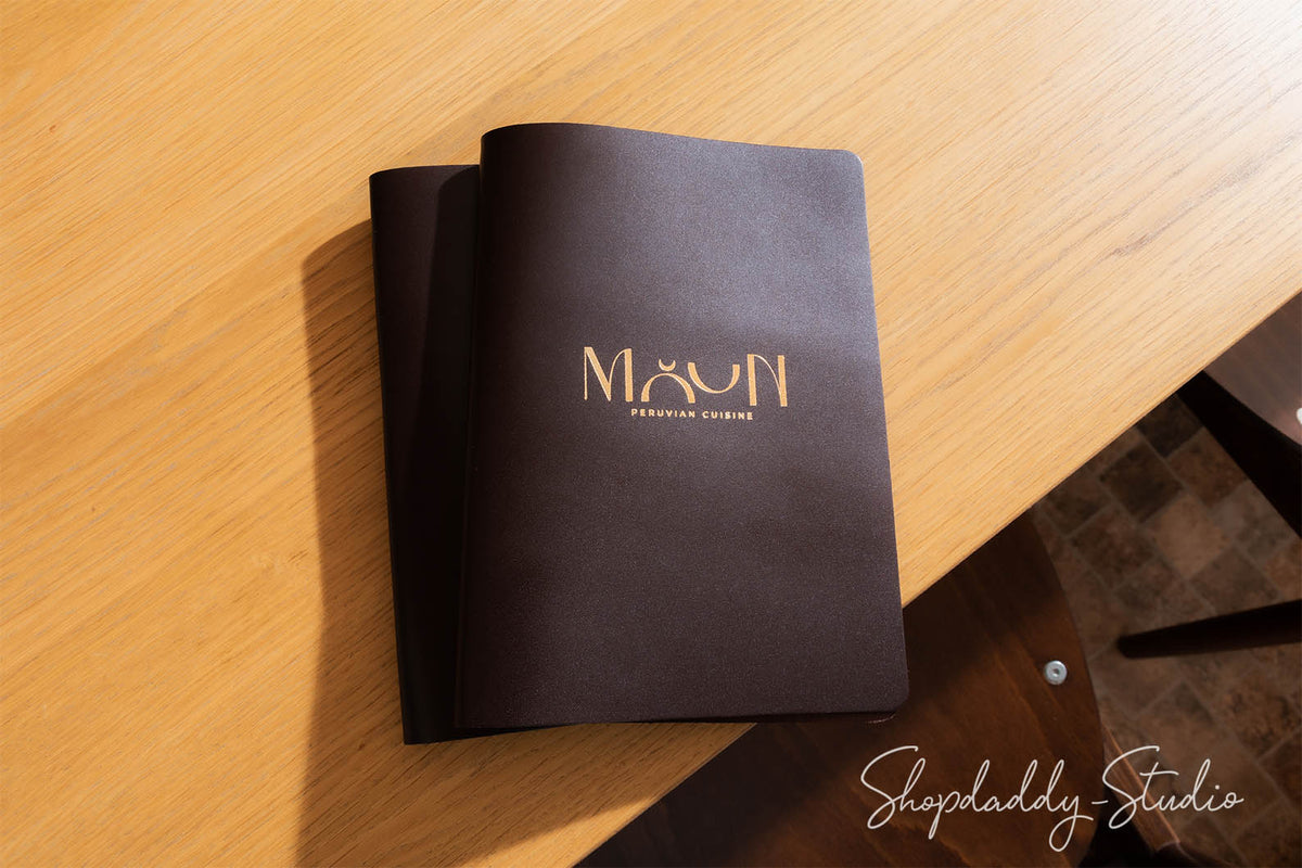 Dark Brown Thick Leather Menu Cover with Brass Plank