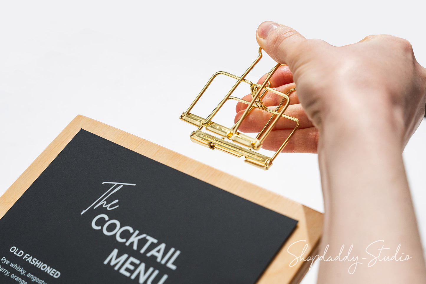 Modern Lacquer Straight Wooden Table Stand with Golden Binder