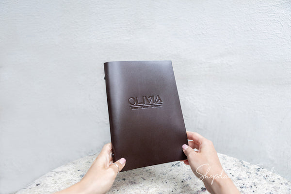 Dark Brown Thick Leather Menu Cover with Plastic Sleeves for bar