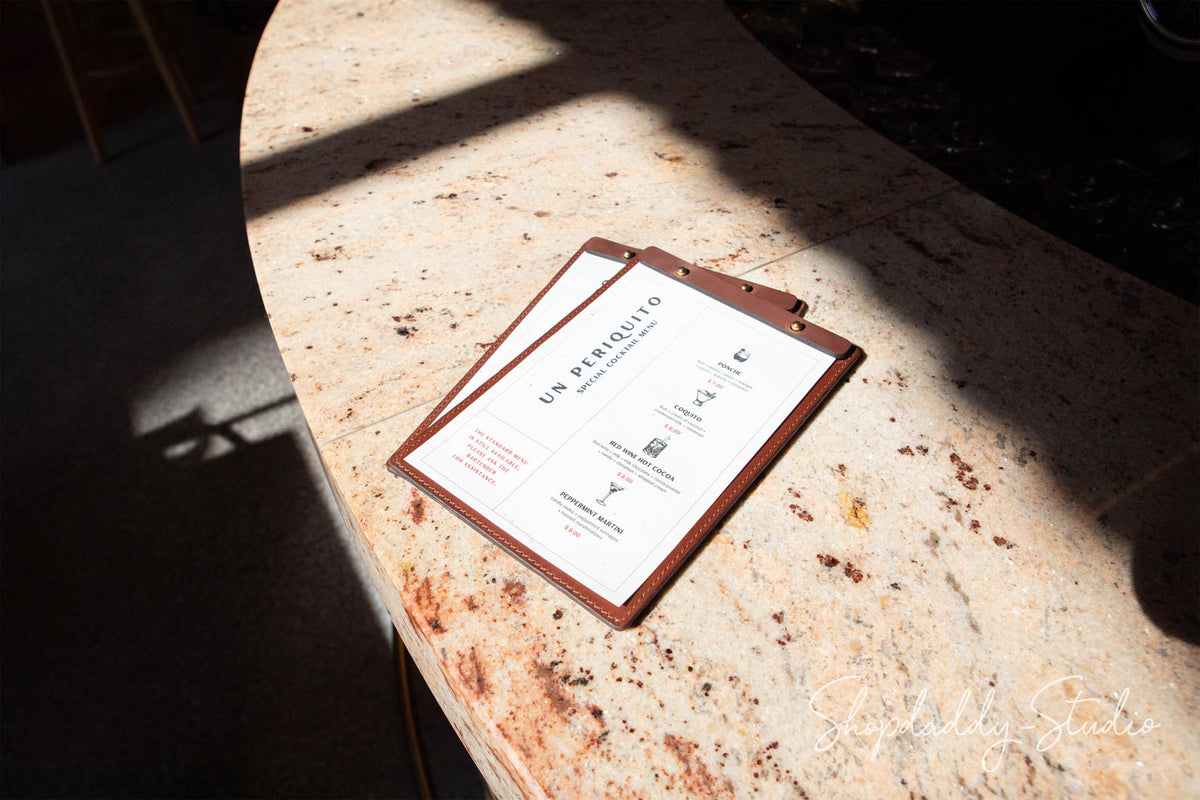 Brown Double Leather Holder with Caburn Plank for wine list