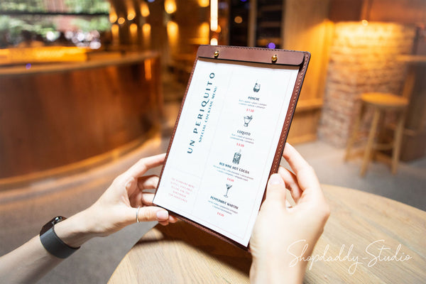 Brown Double Leather Holder with Caburn Plank for restaurant