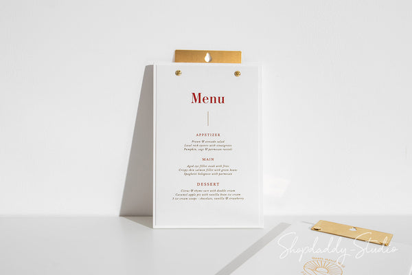 Modern Plywood White Menu Holder with Brass Wall Mount