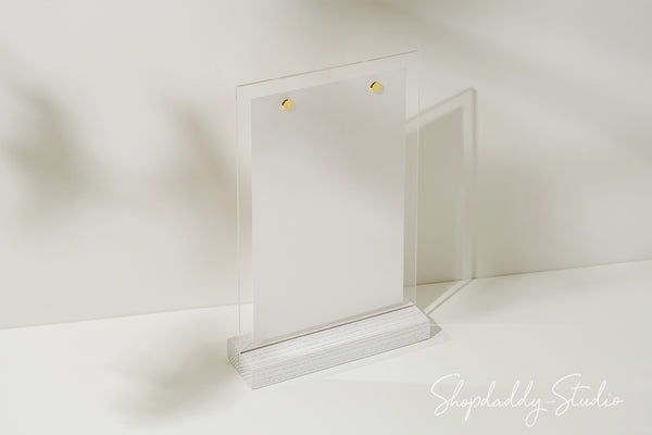 Modern White Wooden/Acrylic Table Menu Stand