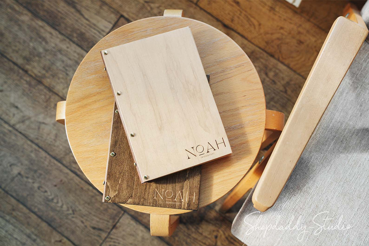 Modern Wood and Leather Menu Book With Plastic Sleeves for restaurant