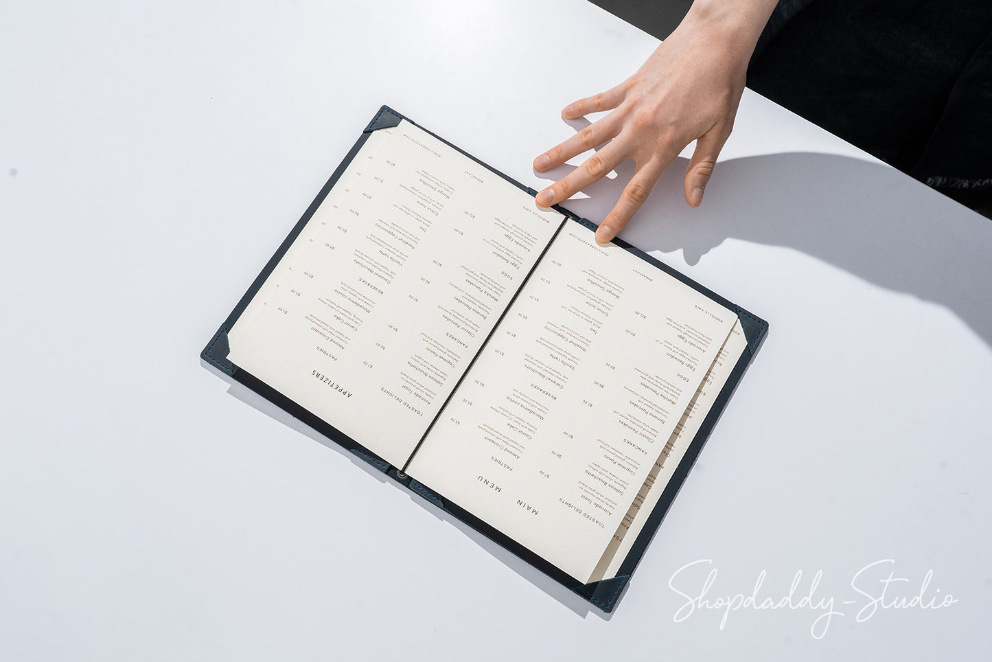 Navy Blue Double Leather Menu Cover with Corners for Hotels