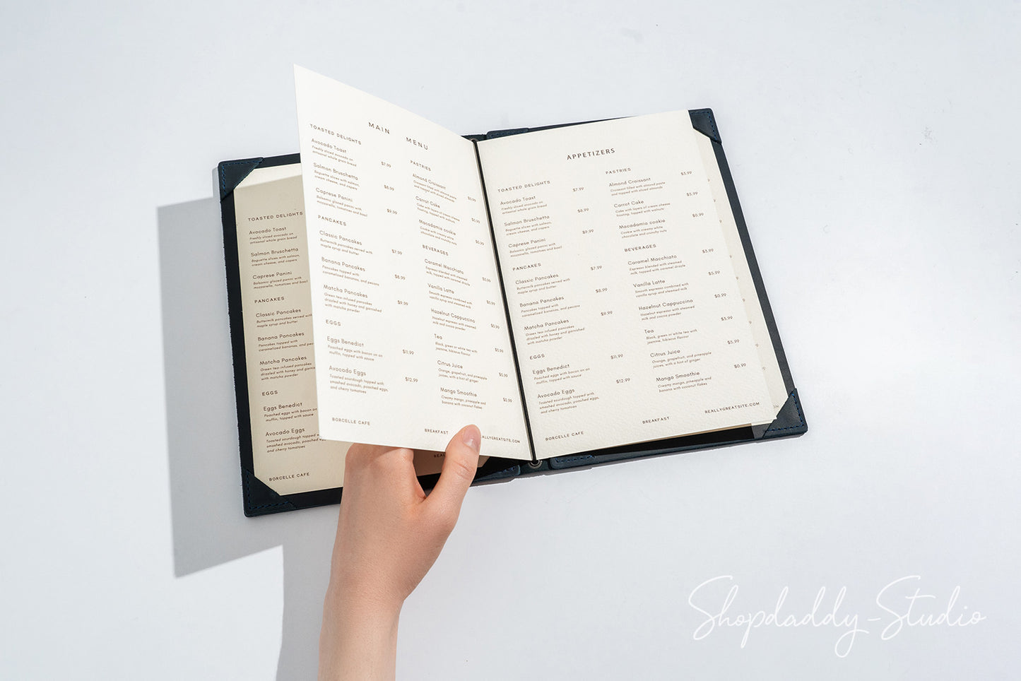 Navy Blue Double Leather Menu Cover with Corners with Custom Logo