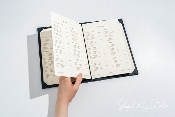 Navy Blue Double Leather Menu Cover with Corners with Custom Logo