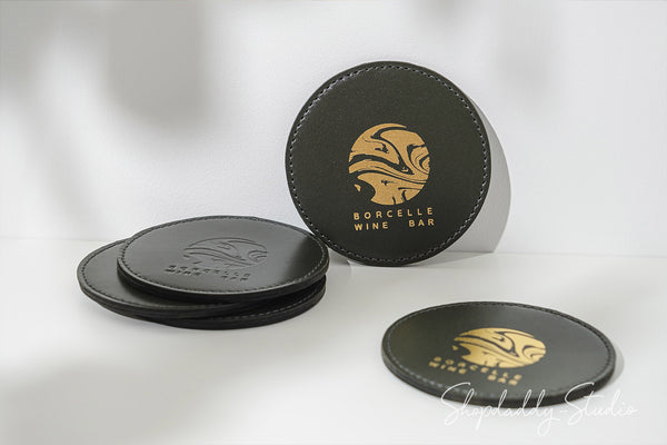 Olive Double Leather Coasters with Stitching (5 pcs)