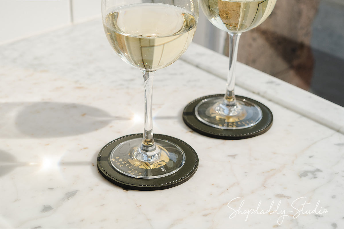 Olive Double Leather Coasters with Stitching (5 pcs) for restaurant