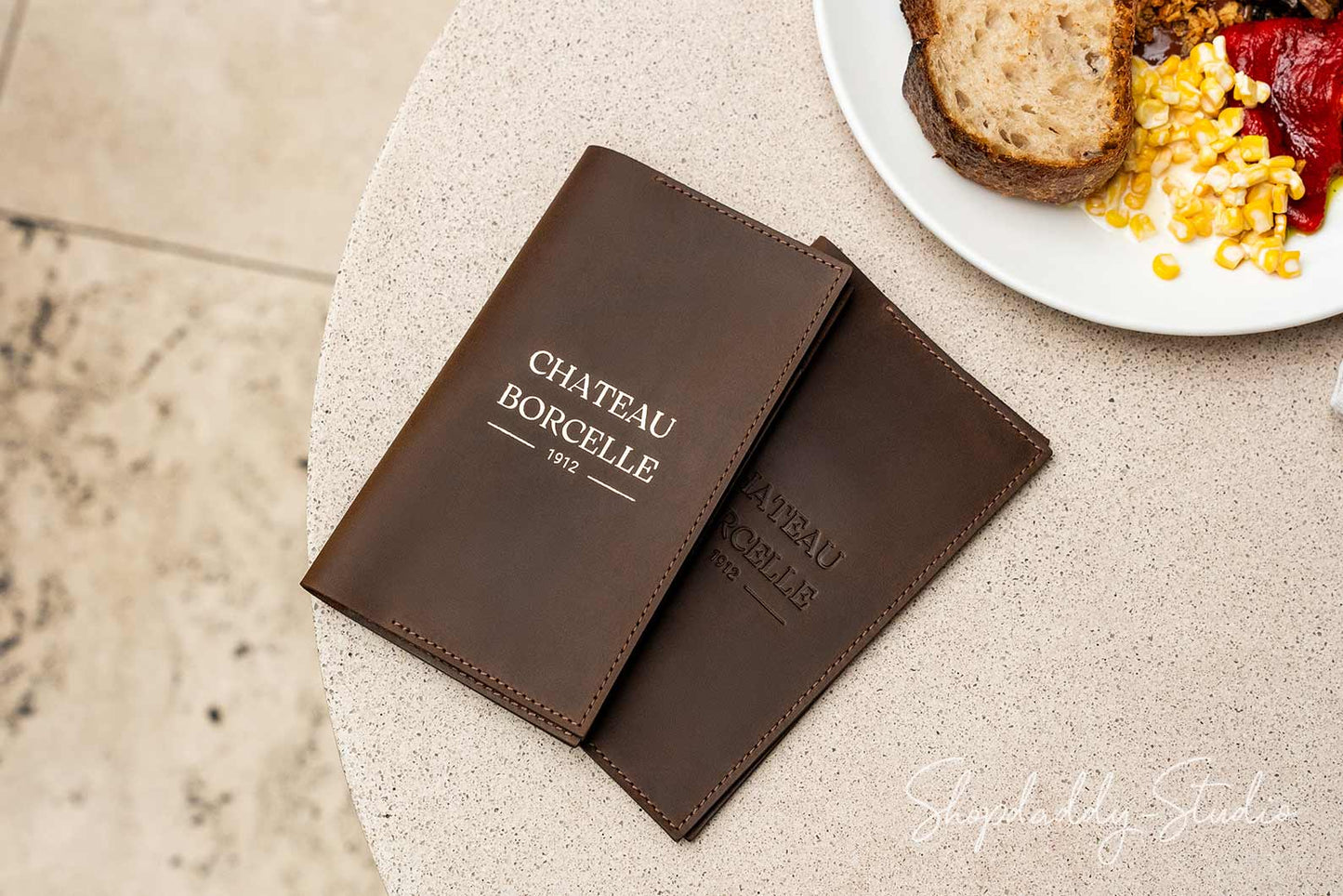Olive Leather Bill Holder with Two Pockets for restaurant