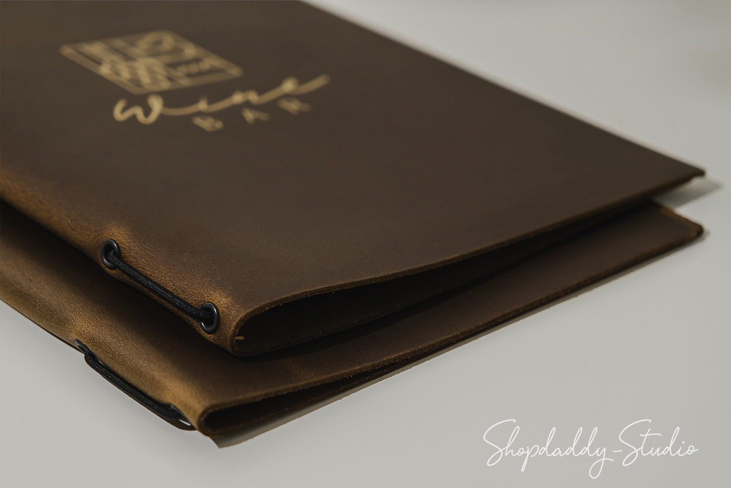 Olive Leather Menu Cover with Elastic Band for Fine Dining