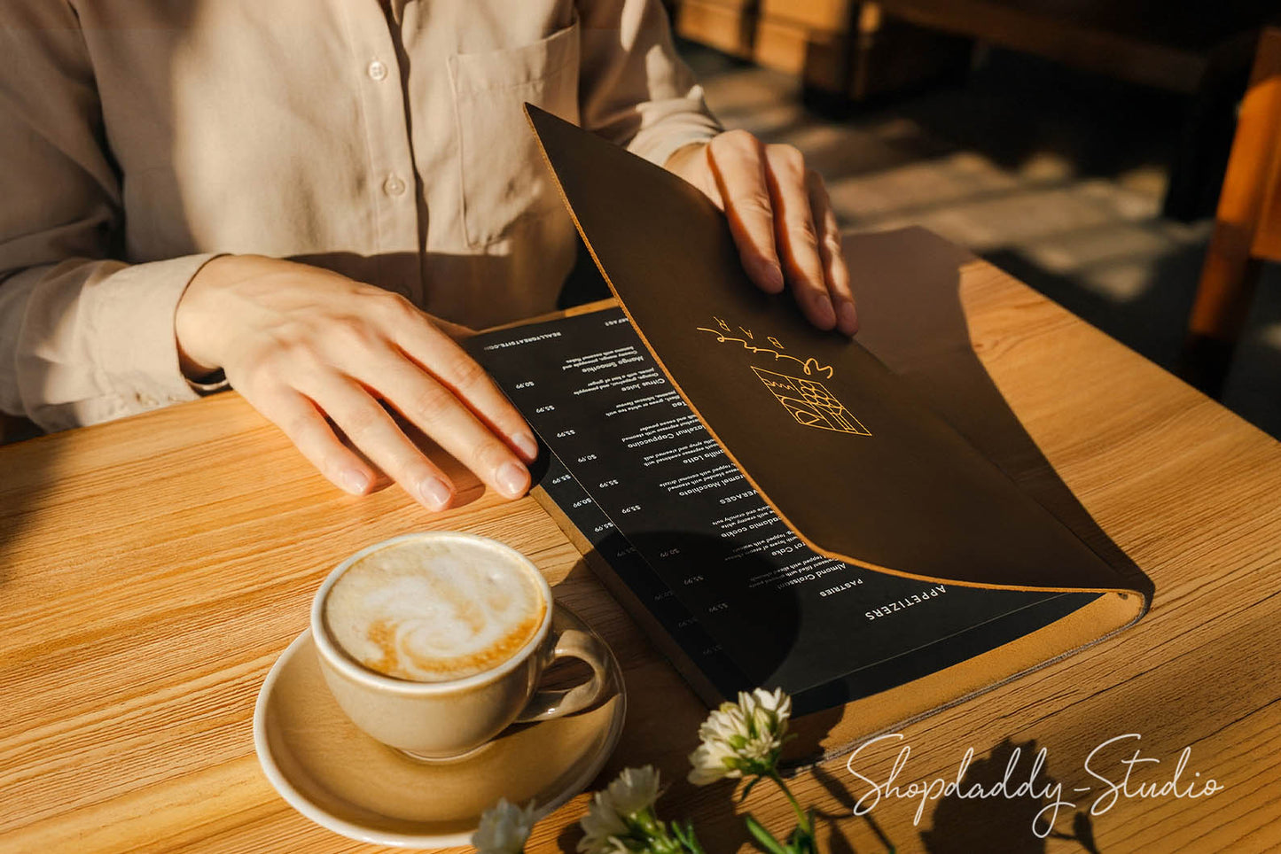 Olive Leather Menu Cover with Elastic Band for Hotels
