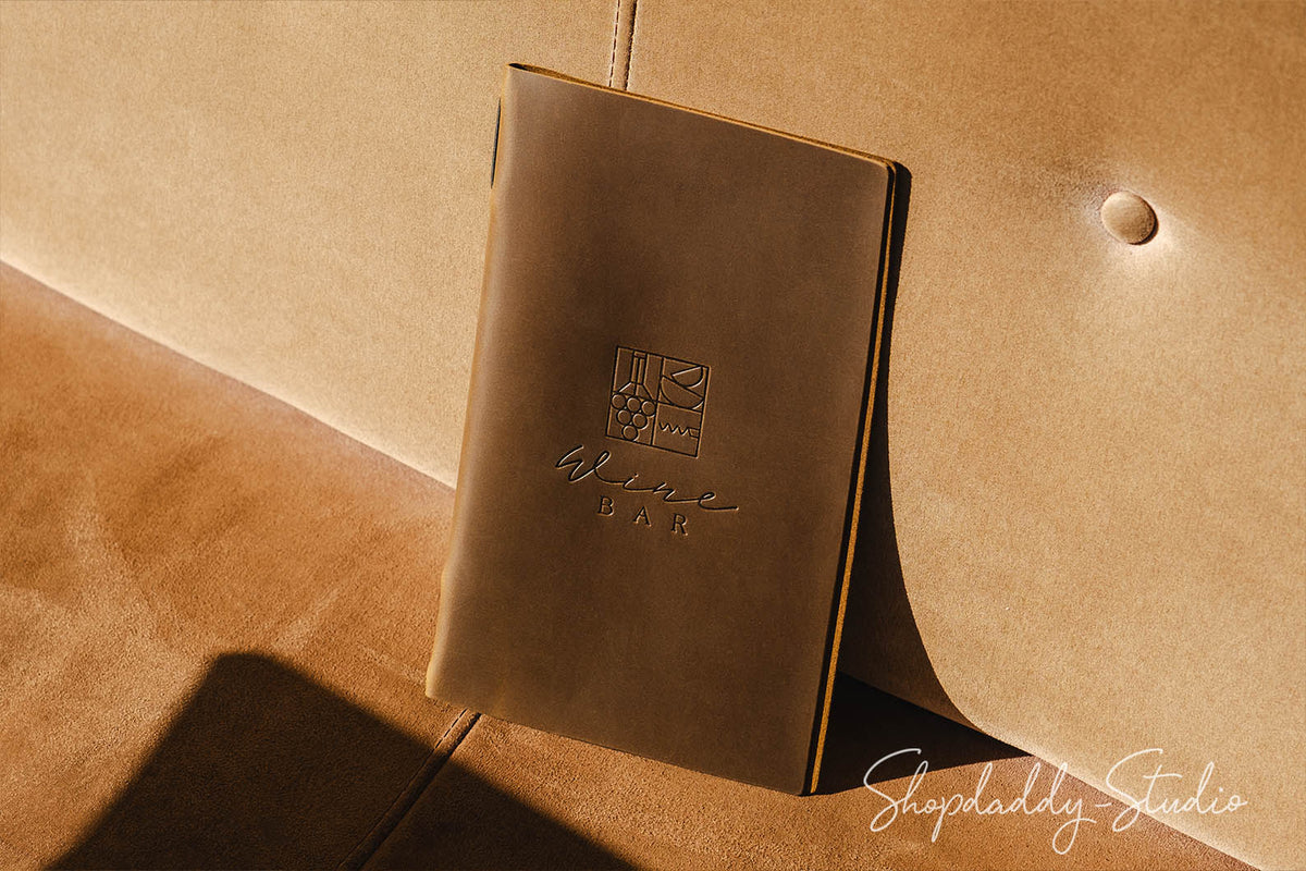Olive Leather Menu Cover with Elastic Band for Menu Presentation