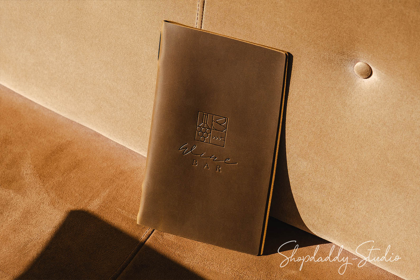 Olive Leather Menu Cover with Elastic Band for Menu Presentation