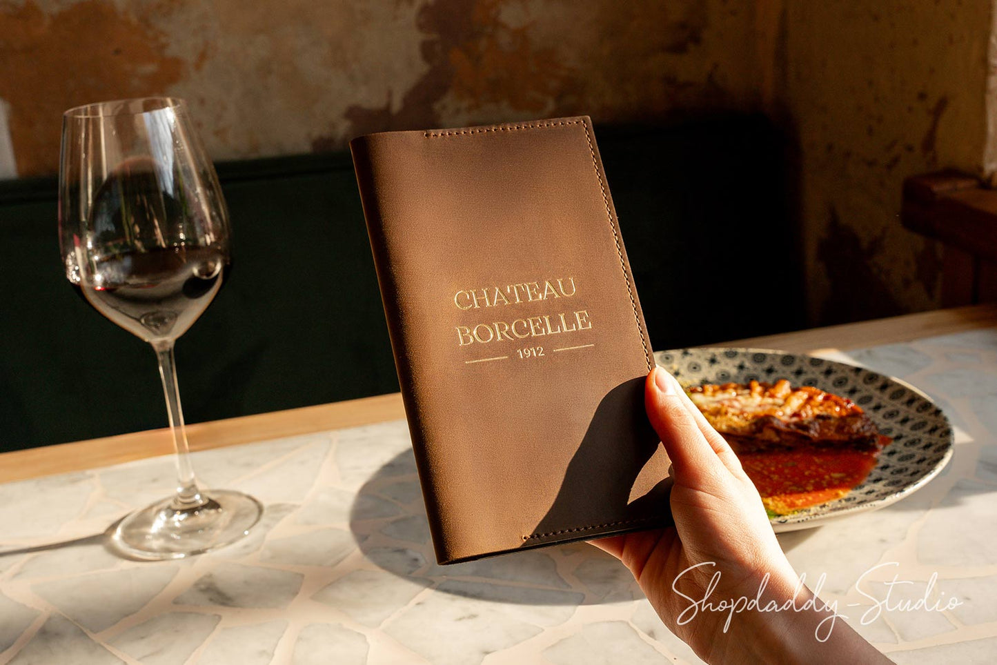 Olive Leather check holder with Two Pockets for restaurant