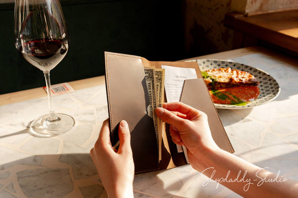 Olive Leather server book with Two Pockets for restaurant