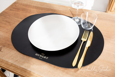 Oval Black Table mat With Logo for restaurant