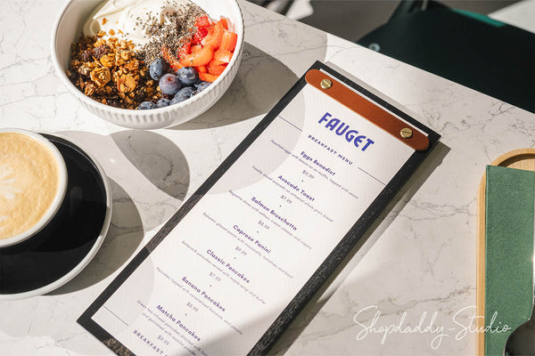 Personalied Wooden Menu Board With Rounded Leather Plank For Drink Menu