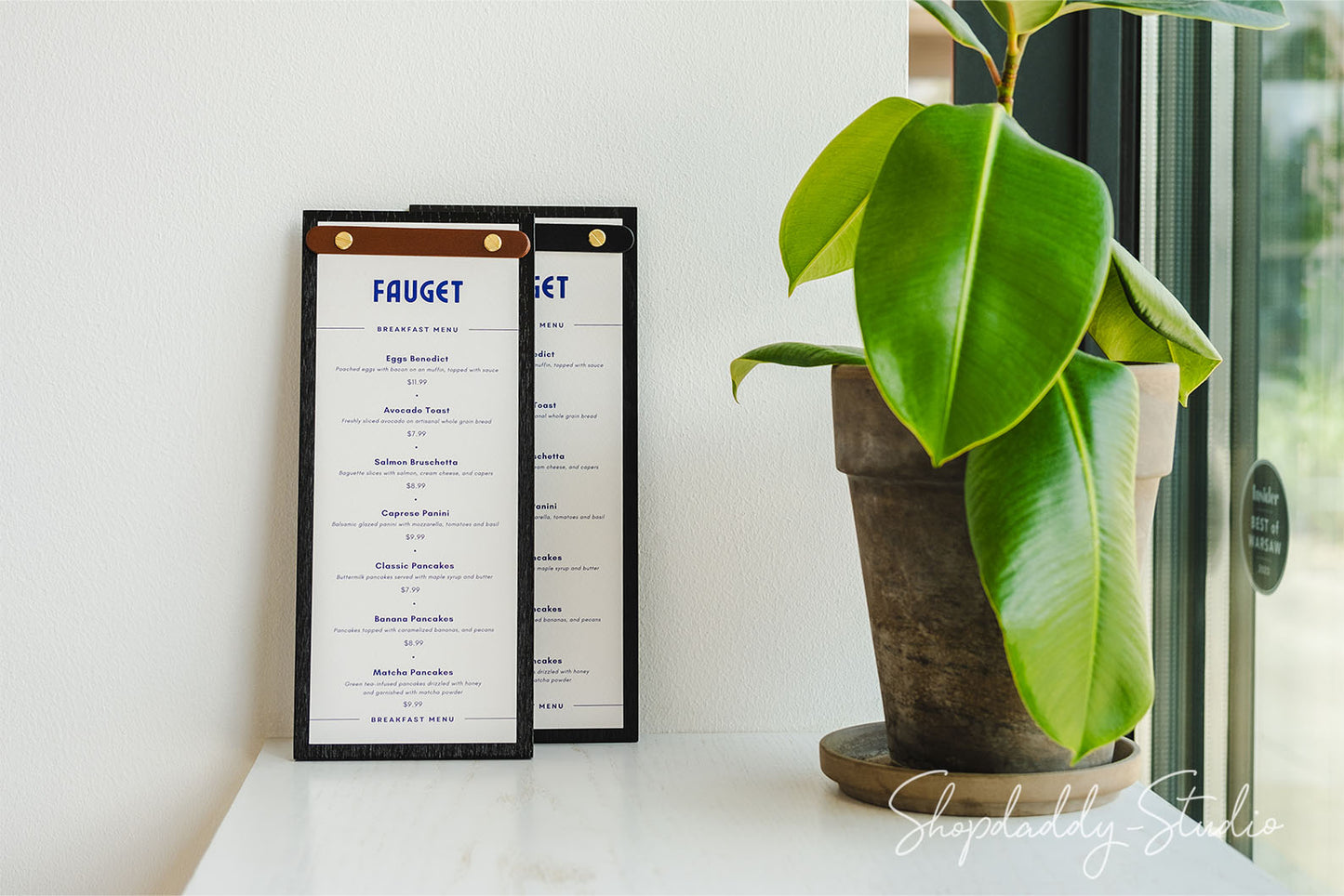 Personalied Wooden Menu Board With Rounded Leather Plank For Wine List Menu