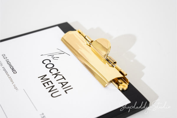 Personalized Black Ashwood Menu Board with Golden Clip for cafe
